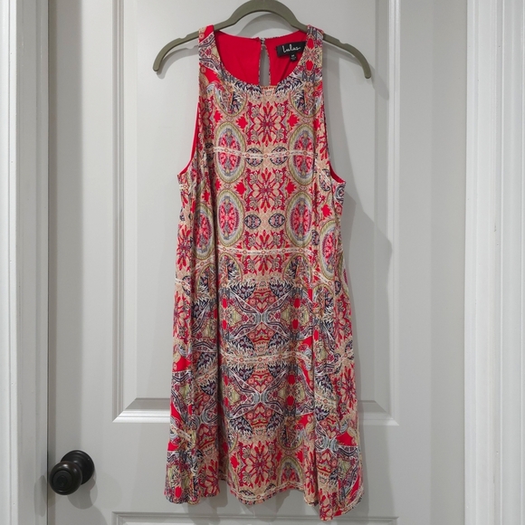 LULUS Design Major Red Print Sleeveless Swing Mini Dress, Moroccan Print, Size M - Picture 2 of 14